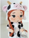 CROCHET MILKY DOLL , Handgemachte Puppe mit roten Haaren, Amigurumi Puppe, Häkelpuppe mit Kuhkleidung und Milchflasche