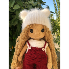 Custom Crochet Blonde Doll with Red Overalls