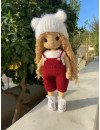 Custom Crochet Blonde Puppe mit roten Overalls