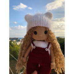 Custom Crochet Blonde Doll with Red Overalls