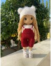 Custom Crochet Blonde Puppe mit roten Overalls