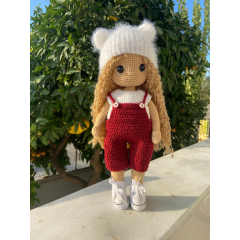 Custom Crochet Blonde Doll with Red Overalls