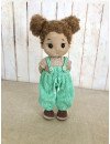 Custom Crochet Doll with Curly Brunette Hair in Turquoise Overalls