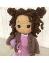 Crochet Braided Brown Hair Doll in Pink Dress and Jacket