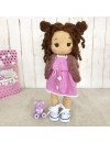 Crochet Braided Brown Hair Doll in Pink Dress and Jacket