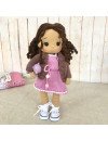 Crochet Braided Brown Hair Doll in Pink Dress and Jacket