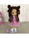 Crochet Braided Brown Hair Doll in Pink Dress and Jacket