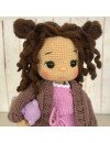 Crochet Braided Brown Hair Doll in Pink Dress and Jacket