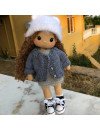 Custom Crochet Doll with Brown Hair and Gray Clothes