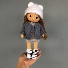 Custom Crochet Doll with Brown Hair and Gray Clothes