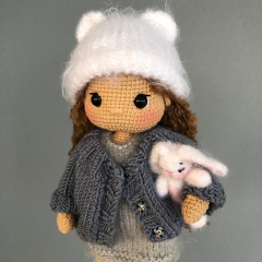 Custom Crochet Doll with Brown Hair and Gray Clothes