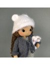 Custom Crochet Doll with Brown Hair and Gray Clothes