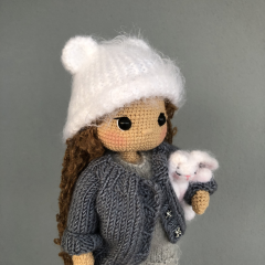 Custom Crochet Doll with Brown Hair and Gray Clothes