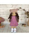 Custom Crochet Braided Brown Hair Doll in Pink Dress