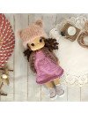 Custom Crochet Braided Brown Hair Doll in Pink Dress