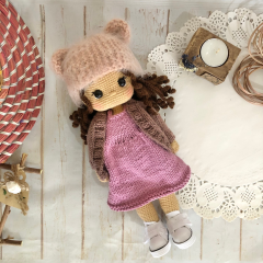 Custom Crochet Braided Brown Hair Doll in Pink Dress