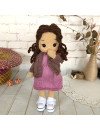 Custom Crochet Braided Brown Hair Doll in Pink Dress