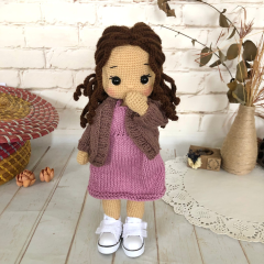 Custom Crochet Braided Brown Hair Doll in Pink Dress