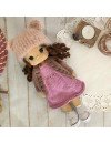 Benutzerdefinierte Crochet geflochtene braune Haare Puppe in rosa Kleid