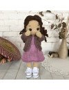 Custom Crochet Braided Brown Hair Doll in Pink Dress