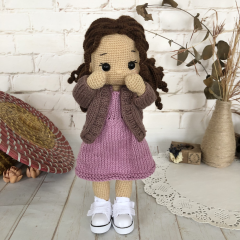 Custom Crochet Braided Brown Hair Doll in Pink Dress