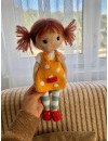 Crochet Red Hair Toy with Orange Dress and Striped Clothes