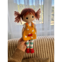 Crochet Red Hair Toy with Orange Dress and Striped Clothes