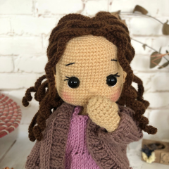 Custom Crochet Braided Brown Hair Doll in Pink Dress