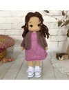 Custom Crochet Braided Brown Hair Doll in Pink Dress