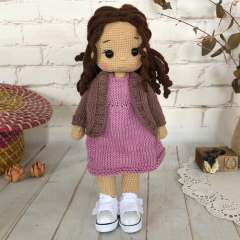 Custom Crochet Braided Brown Hair Doll in Pink Dress