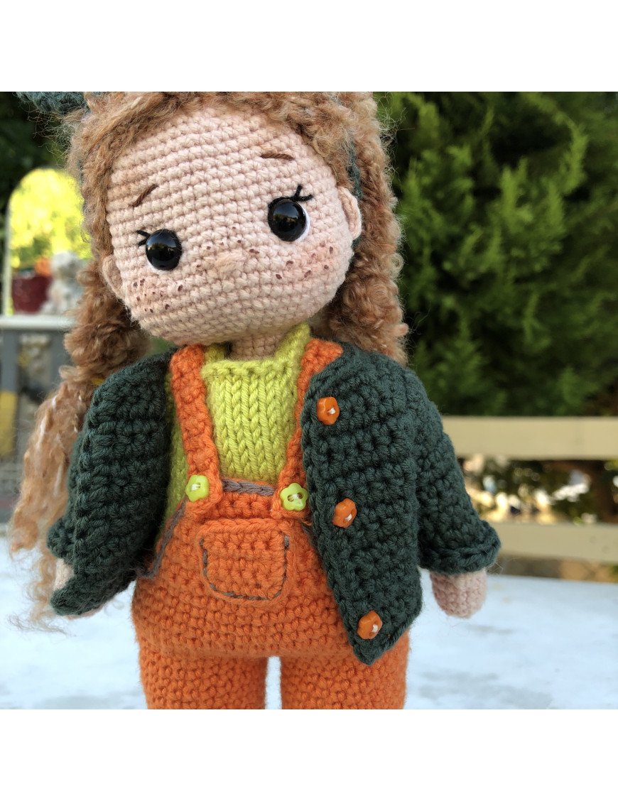 Curly Hair Doll in Pink Dress – Handmade Crochet Toy main image 0