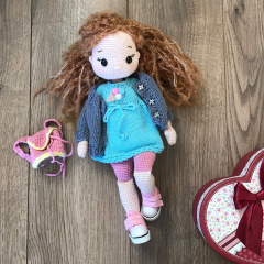 Stuffed Crochet Doll with Bendable Limbs and Curly Hair