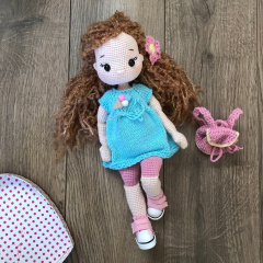 Stuffed Crochet Doll with Bendable Limbs and Curly Hair