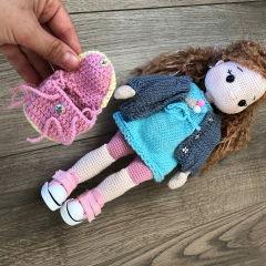 Stuffed Crochet Doll with Bendable Limbs and Curly Hair