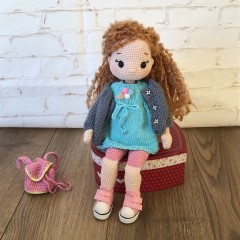 Stuffed Crochet Doll with Bendable Limbs and Curly Hair