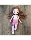 Stuffed Crochet Doll with Bendable Limbs and Curly Hair