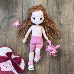 Stuffed Crochet Doll with Bendable Limbs and Curly Hair