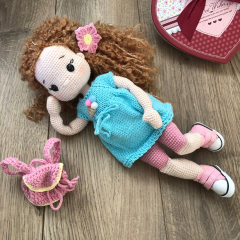 Stuffed Crochet Doll with Bendable Limbs and Curly Hair