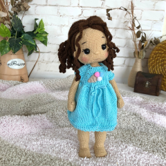 Meet the Braided Brown Hair Crochet Doll in a Blue Dress with Ice Cream Print