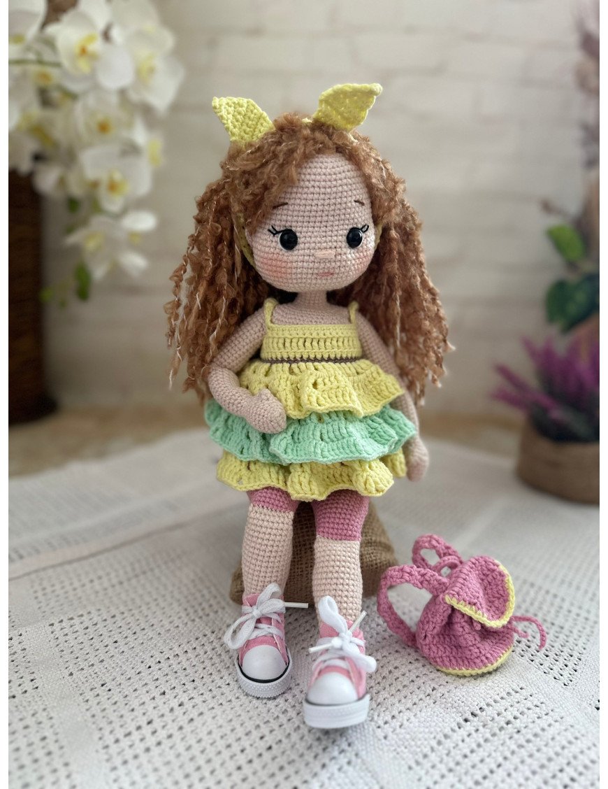 Crochet doll for sale, handmade doll for sale, amigurumi crochet doll, wire  structured doll, curly hair crochet girl, doll in ye