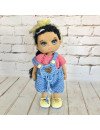 Custom Crochet Black Hair Doll with Blue Overalls