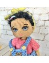 Custom Crochet Black Hair Doll with Blue Overalls