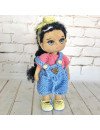 Custom Crochet Black Hair Doll with Blue Overalls