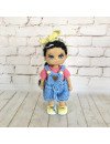 Custom Crochet Black Hair Doll with Blue Overalls