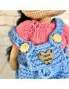 Custom Crochet Black Hair Doll with Blue Overalls