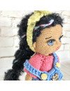 Custom Crochet Black Hair Doll with Blue Overalls