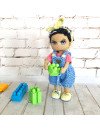 Custom Crochet Black Hair Doll with Blue Overalls