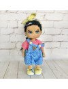 Custom Crochet Black Hair Doll with Blue Overalls